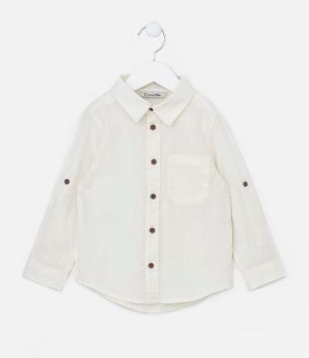 Camisa Infantil Linho com Bolsinho e Botões - Tam 1 a 4 Anos