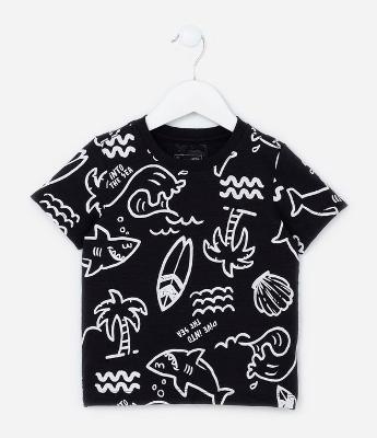 Camiseta Infantil com Estampa Praia - Tam 1 a 5 Anos