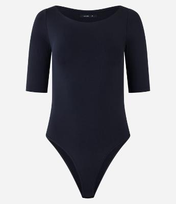 Body em Poliamida com Decote Canoa e Manga 3/4