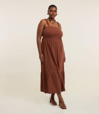 Vestido Midi em Algodão com Babados Curve & Plus Size