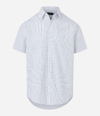 Camisa Regular em Tricoline com Grid em Fio Tinto