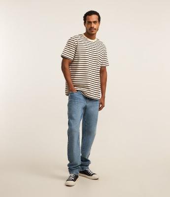 Calça Slim em Jeans Denim com Lavagem e Pesponto