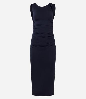 Vestido Reto Midi Sem Manga em Algodão com Torcido