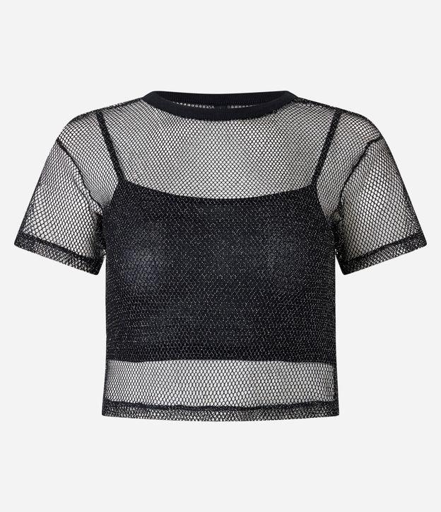Blusa Cropped em Fio Metalizado com Top Interno - 1