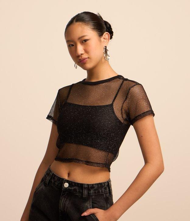 Blusa Cropped em Fio Metalizado com Top Interno - 2