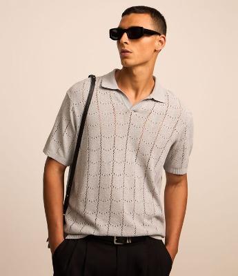 Camiseta Polo Boxy em Tricô e Textura