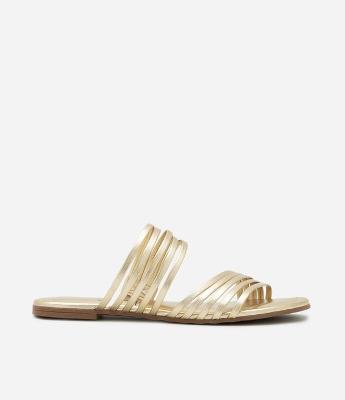 Sandália Rasteira em PU com Alças em Tiras