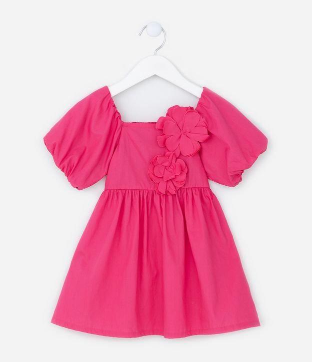 Vestido Infantil em Tricoline com Flor Aplicada - Tam 1 a 5 Anos - 1