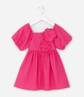 Vestido Infantil em Tricoline com Flor Aplicada - Tam 1 a 5 Anos - 1