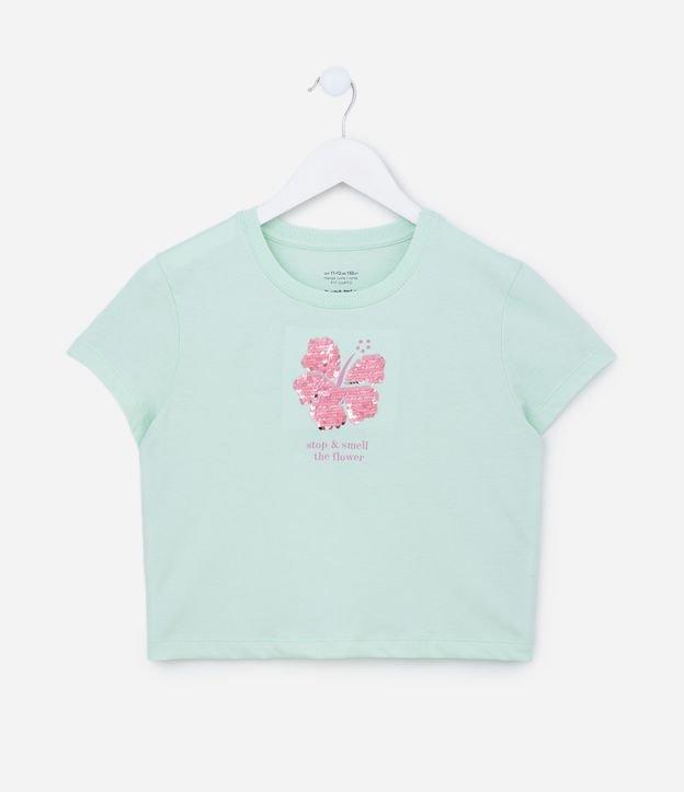 Camiseta Curta Infantil com Bordado em Paetês - Tam 5 a 14 Anos - 1