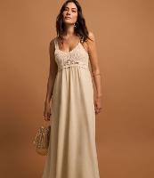 Vestido Evasê Midi em Viscolinho com Busto Efeito Crochê - 2