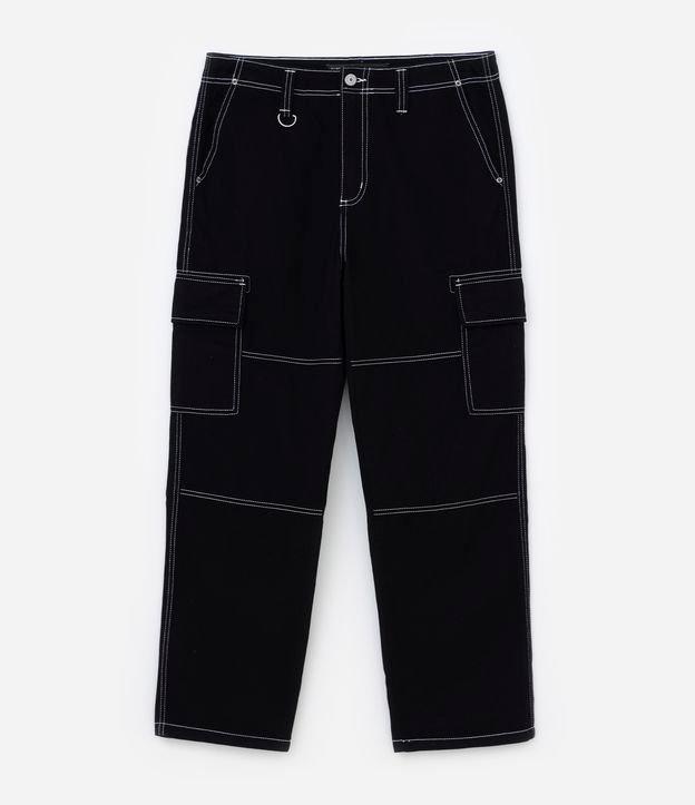 Calça Baggy em Sarja com Pespontos Contrastantes - 1