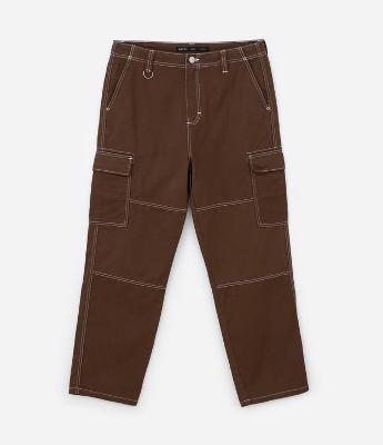 Calça Baggy em Sarja com Pespontos Contrastantes
