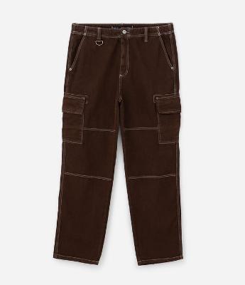 Calça Baggy em Sarja com Pespontos Contrastantes