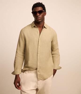 Camisa Comfort em Linho e Gola com Lapela