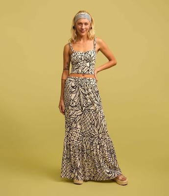 Saia New Midi Evasê Texturizada de Abacaxi