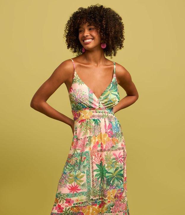 Vestido New Midi em Tule com Estampa Topical e Babados - 1