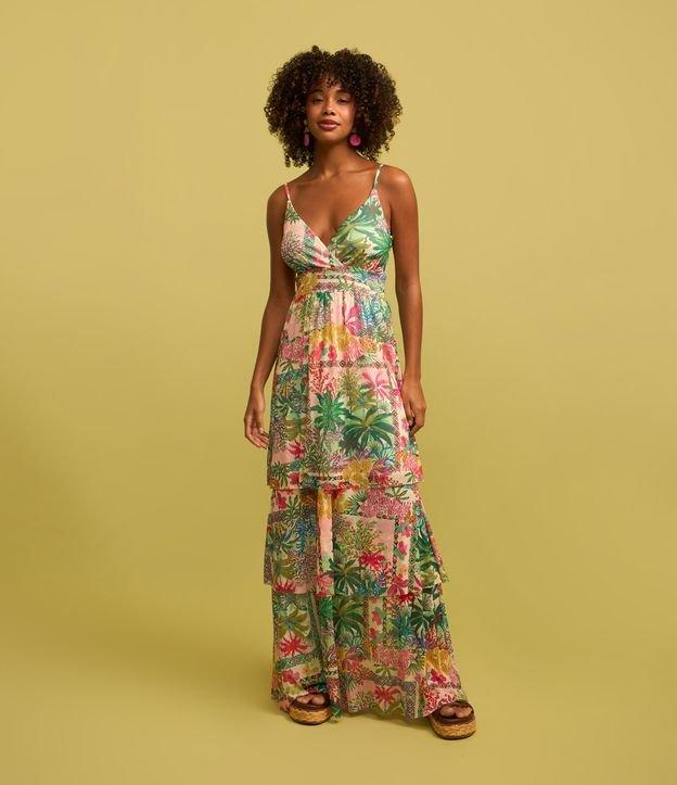 Vestido New Midi em Tule com Estampa Topical e Babados - 2