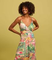 Vestido New Midi em Tule com Estampa Topical e Babados - 1