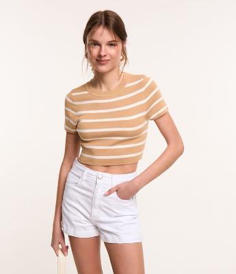 Blusa Cropped em Viscose com Listras