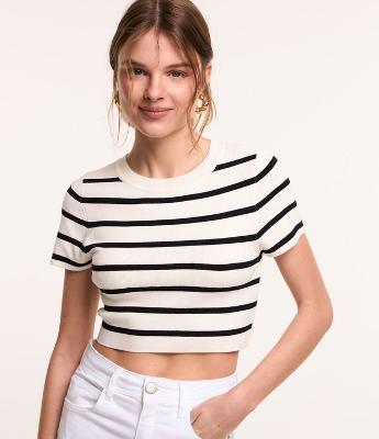 Blusa Cropped em Viscose com Listras
