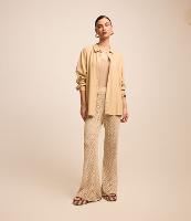 Calça Reta em Tricô Metalizado com Efeito Crochetada - 1