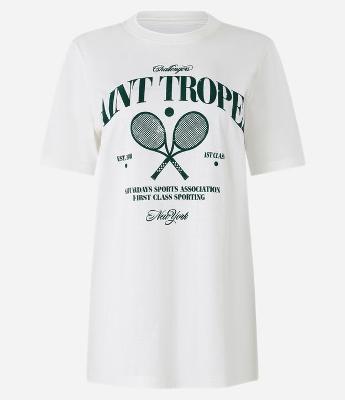 Camiseta Alongada em Algodão com Estampa Saint Tropez