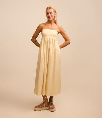 Vestido New Midi em Tricoline com Alcinhas