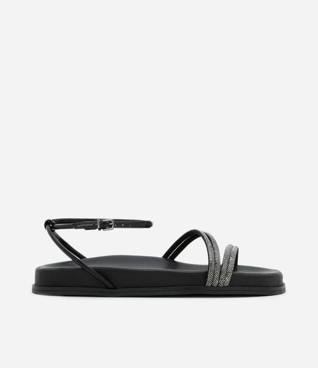 Sandália Rasteira em PU com Tiras de Strass - 1