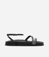 Sandália Rasteira em PU com Tiras de Strass - 1