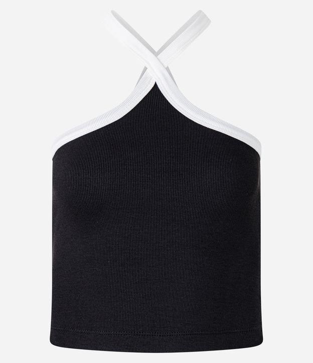 Blusa em Ribana com Alça Cruzada Contrastante - 1