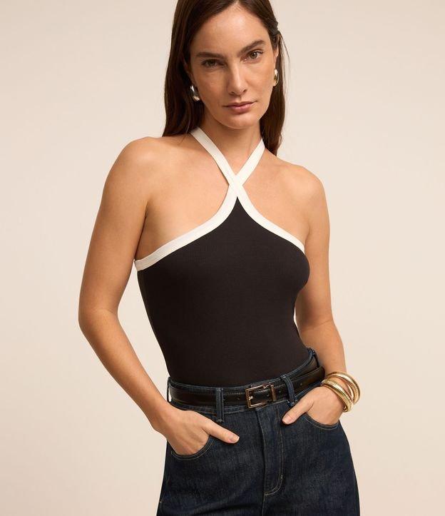 Blusa em Ribana com Alça Cruzada Contrastante - 2