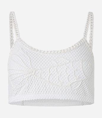 Blusa Cropped em Tricô com Bordado de Peixe