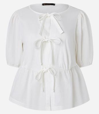 Blusa Peplum em Algodão com Manga Bufante e