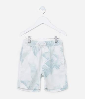 Bermuda Infantil em Sarja com Estampa Folhagem - Tam 5 a 14 Anos