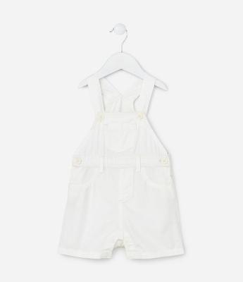 Jardineira Curta Infantil em Sarja com Bolsinho - Tam 0 a 18 meses