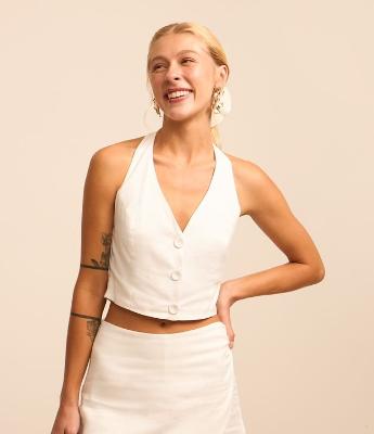 Blusa Colete em Viscolinho com Frente Única e Botões