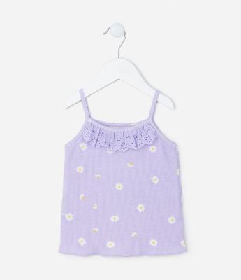 Regata Infantil com Babadinho e Estampa Floral - Tam 1 a 5 Anos