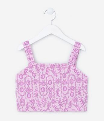 Blusa Cropped com Textura Broderie - Tam 5 a 14 Anos