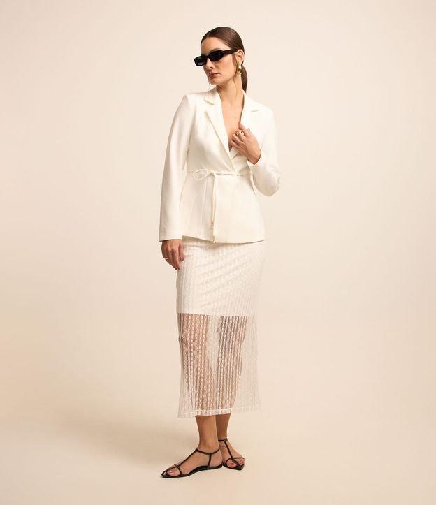 Saia Reta Midi em Laise com Renda na Sobreposição Transparente - 1