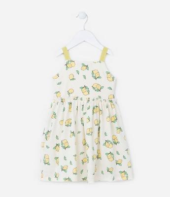 Vestido Infantil em Anaruga com Estampa Limões - Tam 1 a 5 Anos