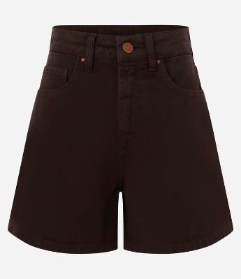 Short Mom Cintura Alta em Sarja com Bolsos