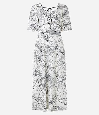 Vestido Midi em Viscolinho com Estampa Folhagens