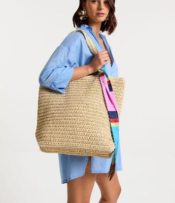 Bolsa de Praia em Palha com Lenço Amarrado