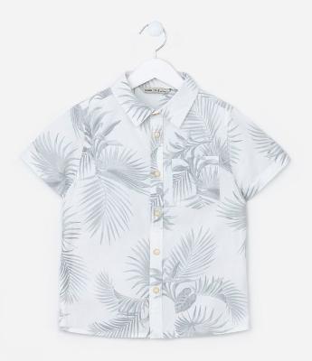 Camisa Infantil em Tricoline com Estampa Folhagem - Tam 5 a 14 Anos