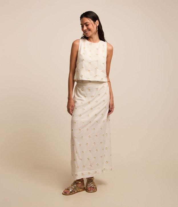 Saia Reta Midi em Cambraia com Bordados Circulares - 1