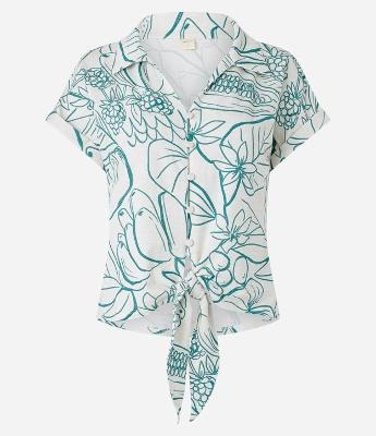 Camisa em Viscose com Amarração e Estampa Floral