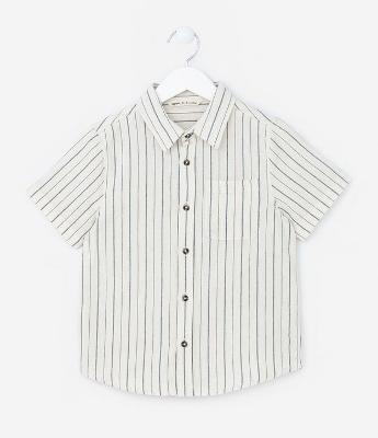 Camisa Infantil Texturizada com Listras - Tam 5 a 14 Anos