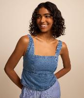 Blusa Cropped em Jeans com com Amarração nas Costas - 1