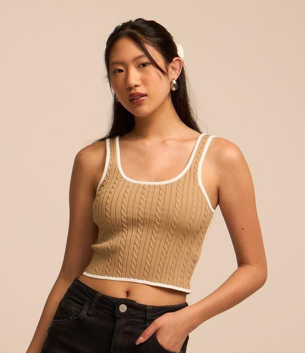 Blusa Cropped Texturizada com Acabamento Contrastante - 1